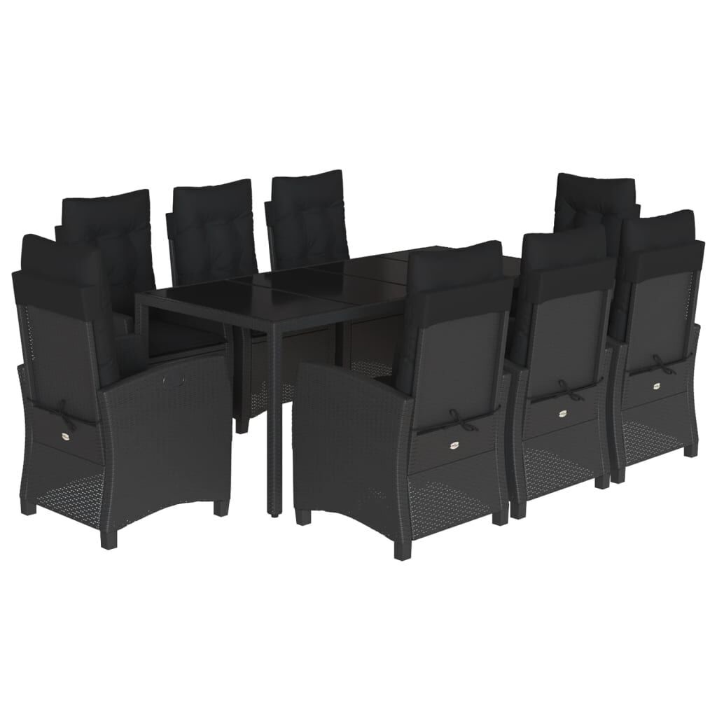 9 Piece Garden Dining Set with Cushions Black Poly Rattan 9 Piece Garden Dining Set with Cushions Black Poly Rattan