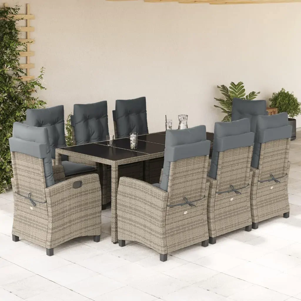 9 Piece Garden Dining Set with Cushions Grey Poly Rattan 9 Piece Garden Dining Set with Cushions Grey Poly Rattan