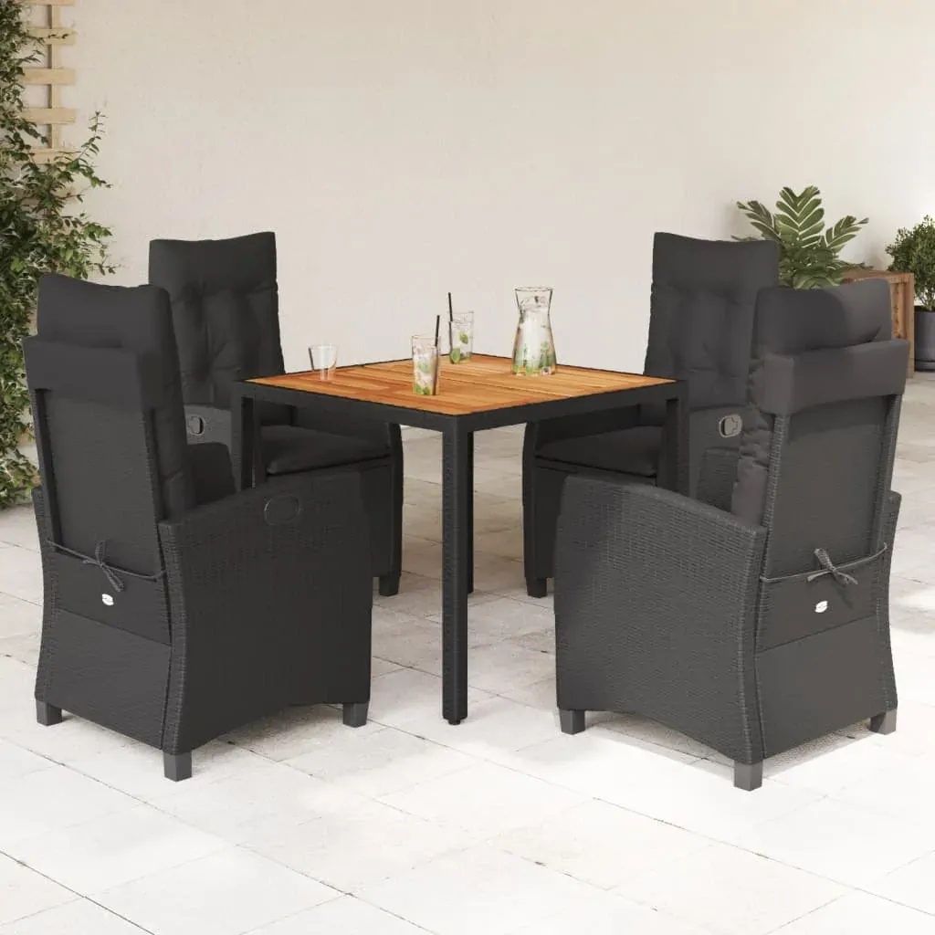 5 Piece Garden Dining Set with Cushions Black Poly Rattan 5 Piece Garden Dining Set with Cushions Black Poly Rattan