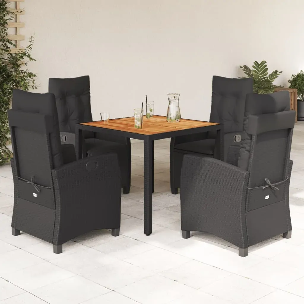 5 Piece Garden Dining Set with Cushions Black Poly Rattan 5 Piece Garden Dining Set with Cushions Black Poly Rattan