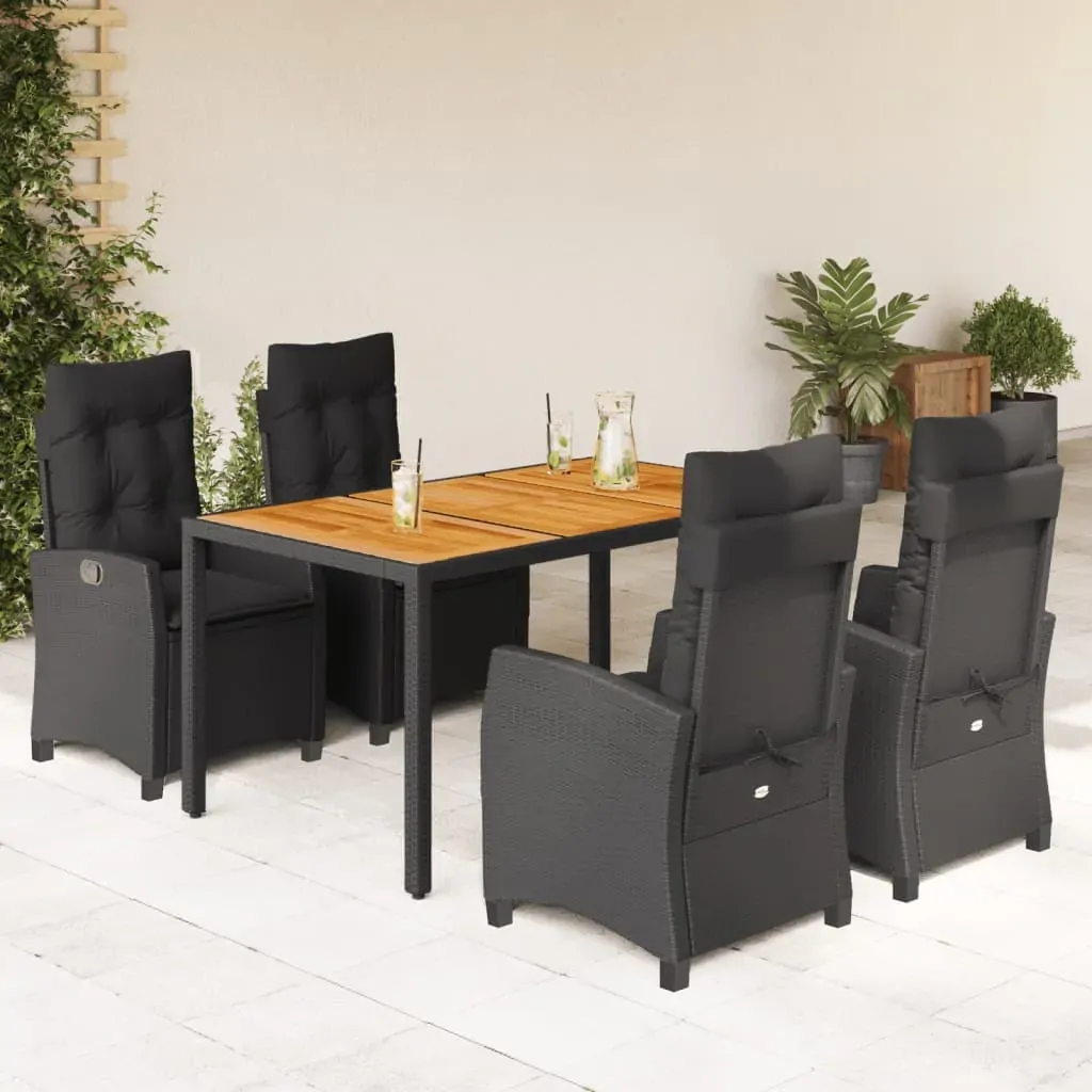 5 Piece Garden Dining Set with Cushions Black Poly Rattan 5 Piece Garden Dining Set with Cushions Black Poly Rattan