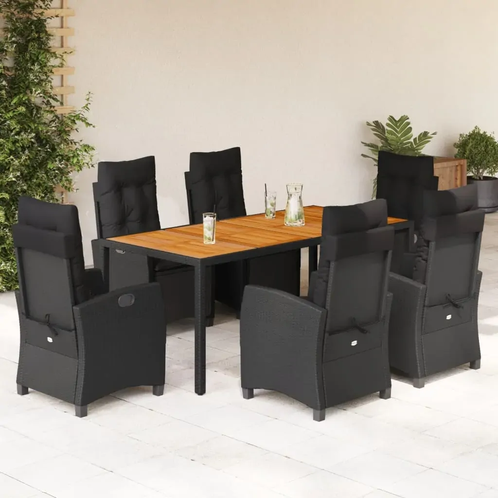 7 Piece Garden Dining Set with Cushions Black Poly Rattan 7 Piece Garden Dining Set with Cushions Black Poly Rattan