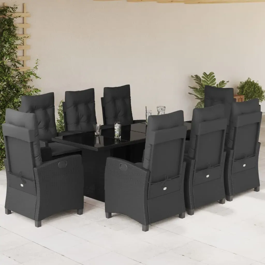 9 Piece Garden Dining Set with Cushions Black Poly Rattan 9 Piece Garden Dining Set with Cushions Black Poly Rattan