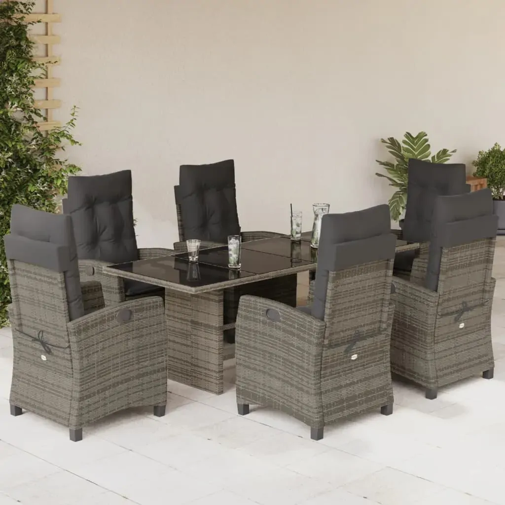 7 Piece Garden Dining Set with Cushions Grey Poly Rattan 7 Piece Garden Dining Set with Cushions Grey Poly Rattan