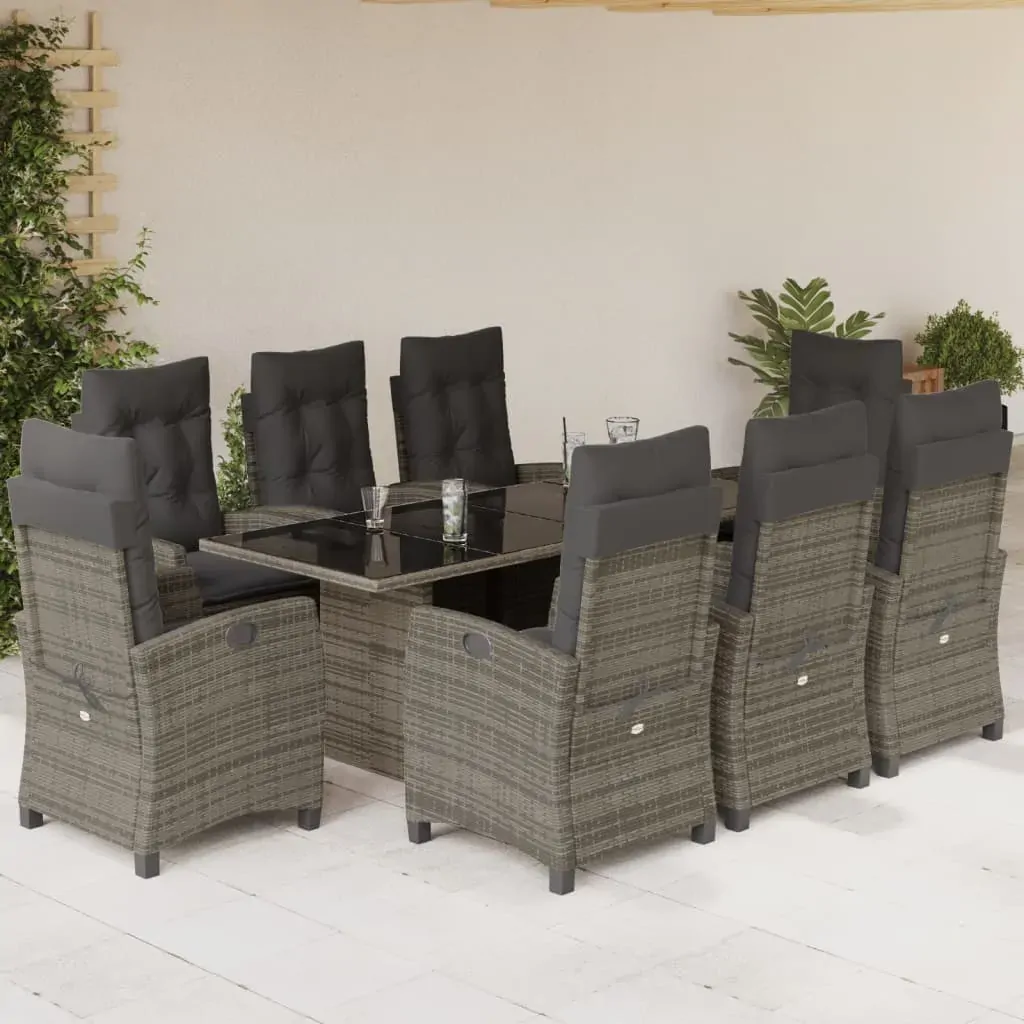 9 Piece Garden Dining Set with Cushions Grey Poly Rattan 9 Piece Garden Dining Set with Cushions Grey Poly Rattan
