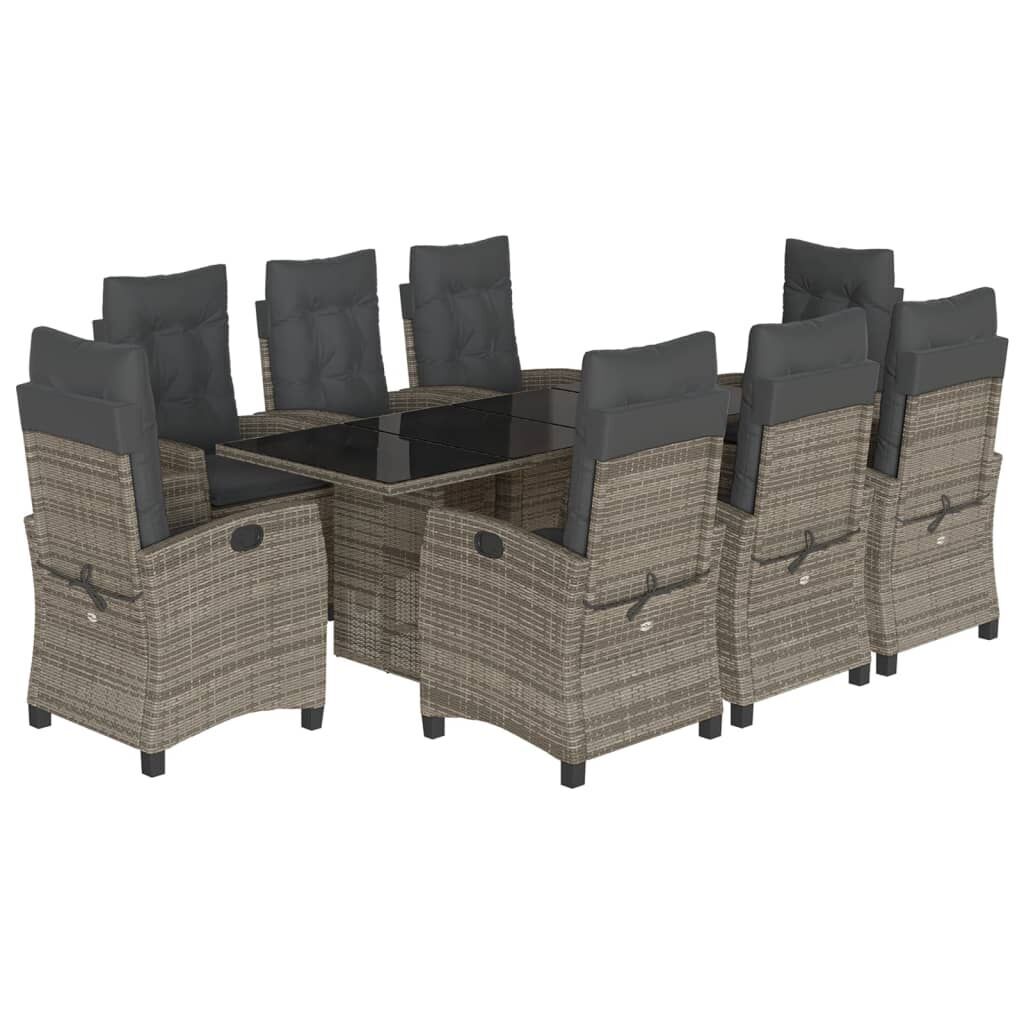 9 Piece Garden Dining Set with Cushions Grey Poly Rattan 9 Piece Garden Dining Set with Cushions Grey Poly Rattan