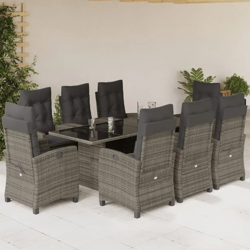 9 Piece Garden Dining Set with Cushions Grey Poly Rattan 9 Piece Garden Dining Set with Cushions Grey Poly Rattan