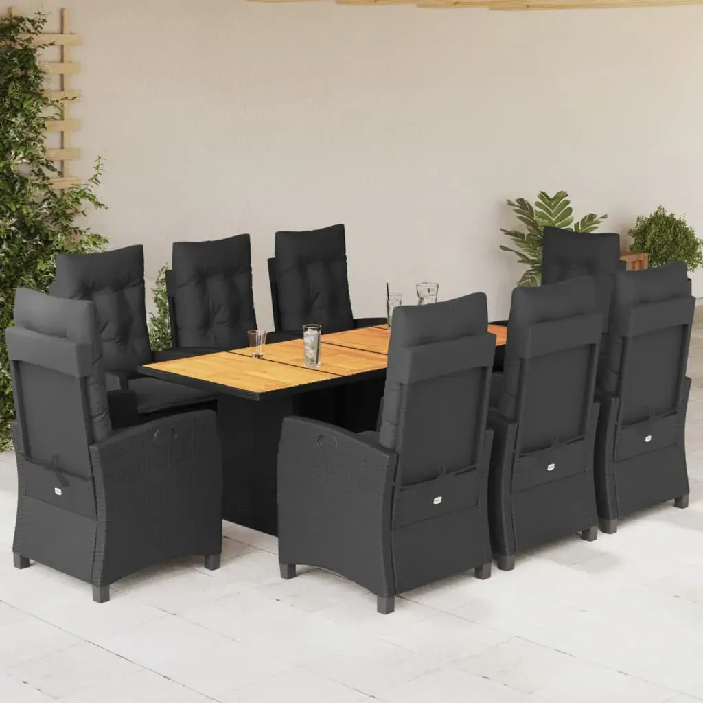 9 Piece Garden Dining Set with Cushions Black Poly Rattan 9 Piece Garden Dining Set with Cushions Black Poly Rattan