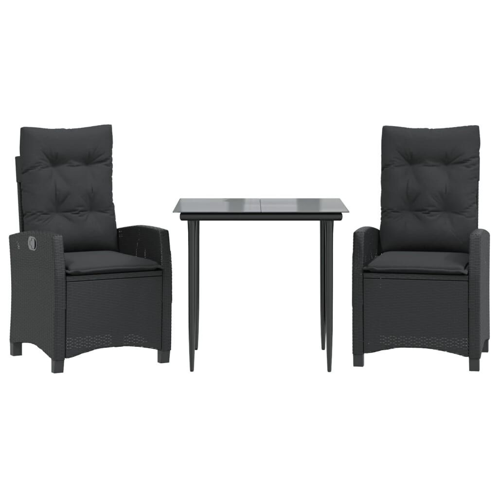 3 Piece Garden Dining Set with Cushions Black Poly Rattan 3 Piece Garden Dining Set with Cushions Black Poly Rattan