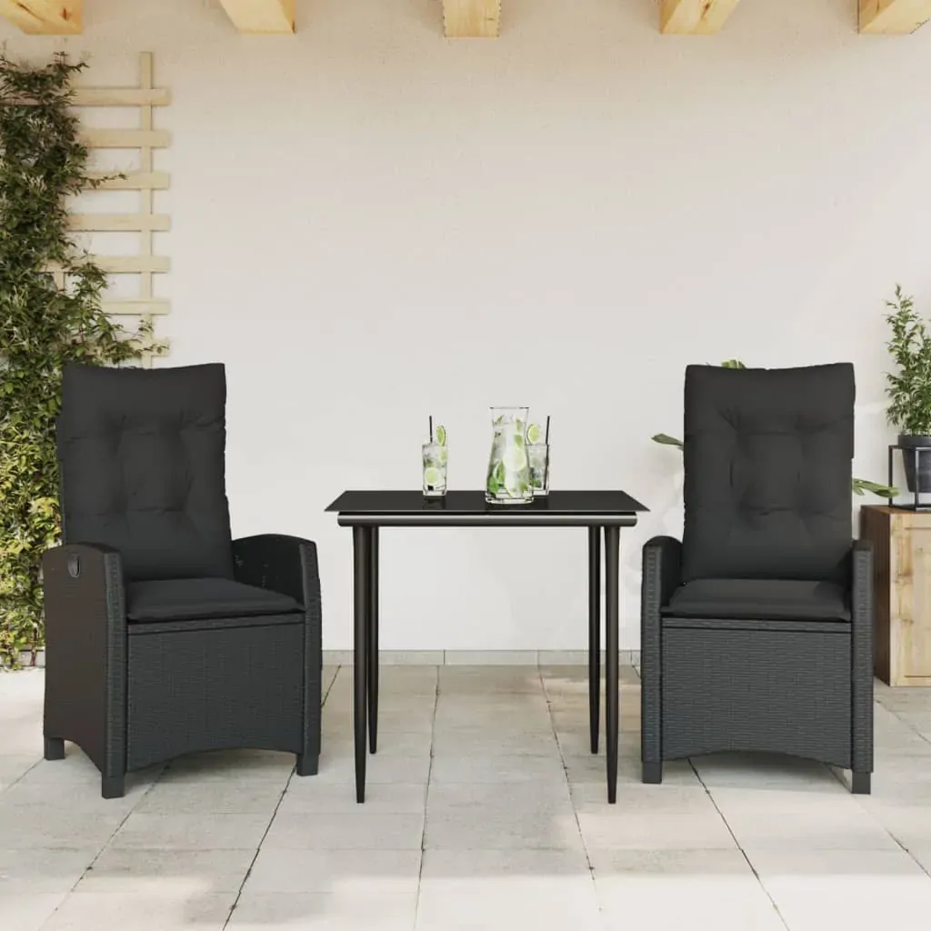 3 Piece Garden Dining Set with Cushions Black Poly Rattan 3 Piece Garden Dining Set with Cushions Black Poly Rattan