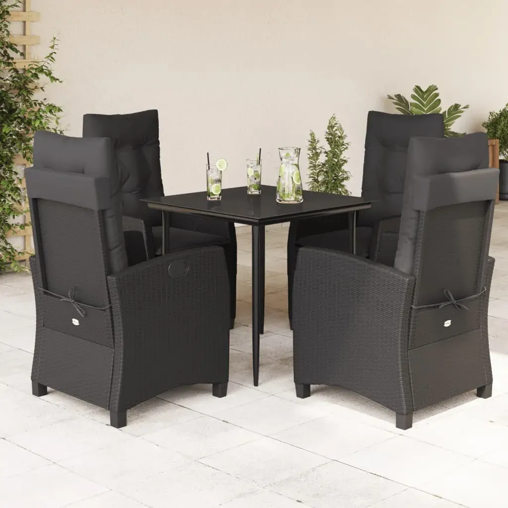 5 Piece Garden Dining Set with Cushions Black Poly Rattan 5 Piece Garden Dining Set with Cushions Black Poly Rattan