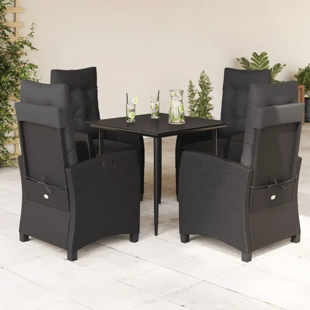 5 Piece Garden Dining Set with Cushions Black Poly Rattan 5 Piece Garden Dining Set with Cushions Black Poly Rattan