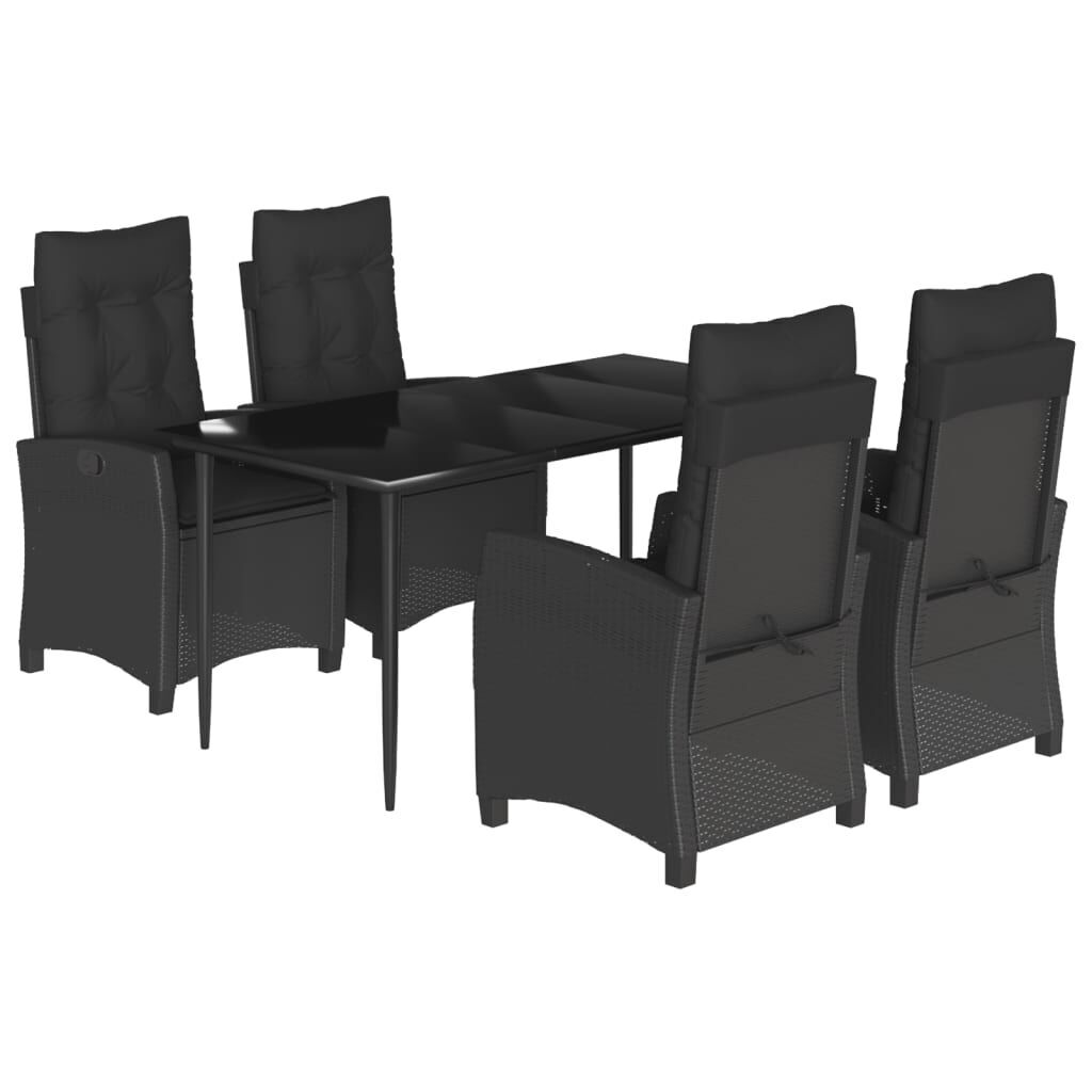 5 Piece Garden Dining Set with Cushions Black Poly Rattan 5 Piece Garden Dining Set with Cushions Black Poly Rattan