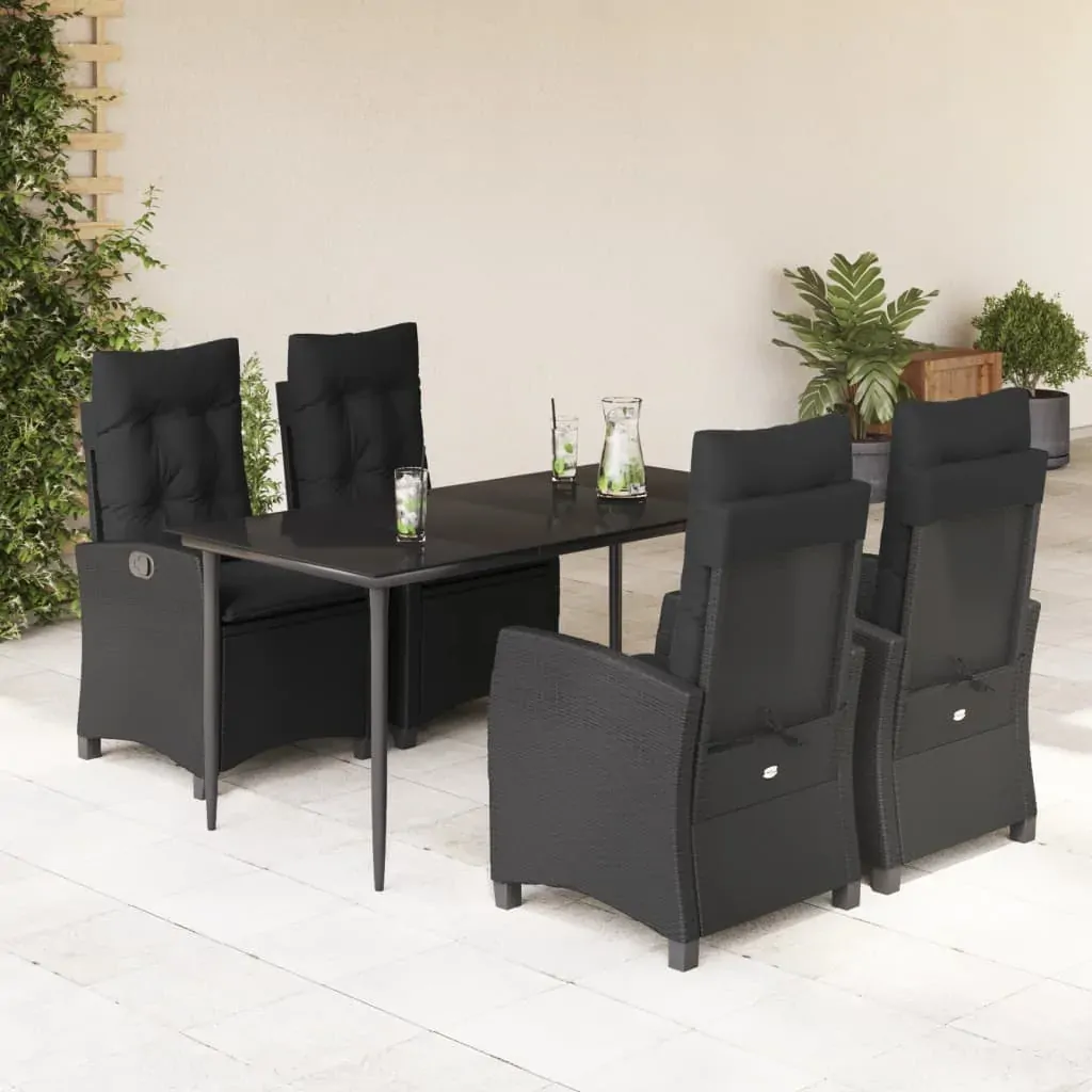 5 Piece Garden Dining Set with Cushions Black Poly Rattan 5 Piece Garden Dining Set with Cushions Black Poly Rattan