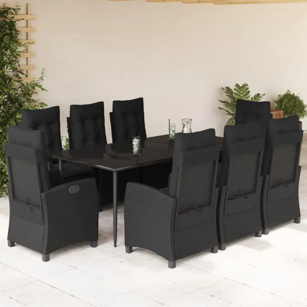 9 Piece Garden Dining Set with Cushions Black Poly Rattan 9 Piece Garden Dining Set with Cushions Black Poly Rattan