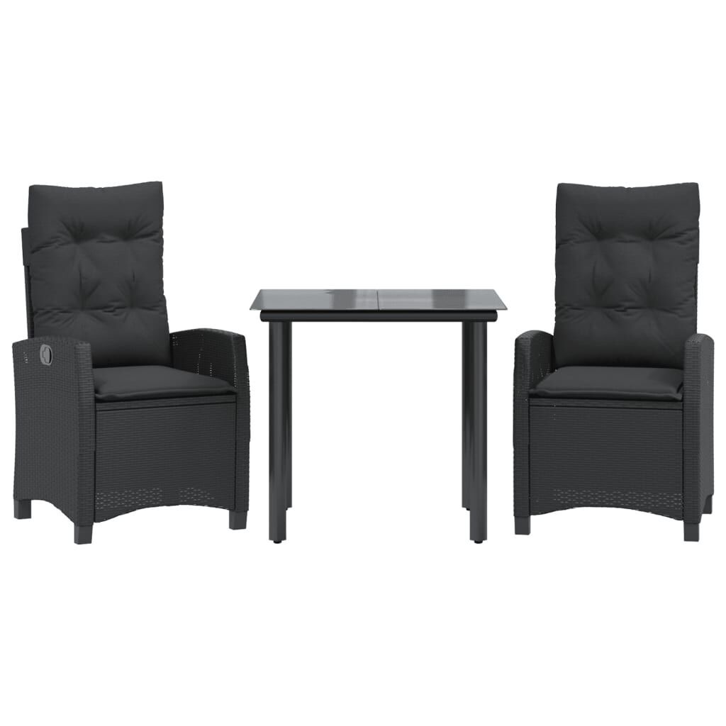 3 Piece Garden Dining Set with Cushions Black Poly Rattan 3 Piece Garden Dining Set with Cushions Black Poly Rattan