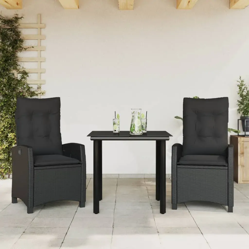 3 Piece Garden Dining Set with Cushions Black Poly Rattan 3 Piece Garden Dining Set with Cushions Black Poly Rattan