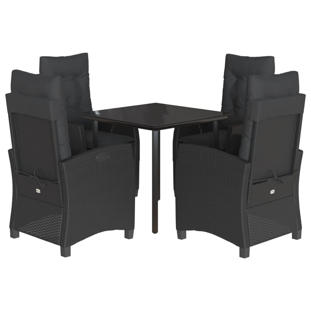 5 Piece Garden Dining Set with Cushions Black Poly Rattan 5 Piece Garden Dining Set with Cushions Black Poly Rattan