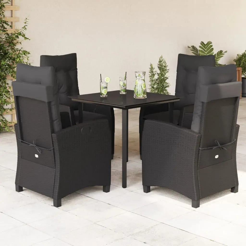 5 Piece Garden Dining Set with Cushions Black Poly Rattan 5 Piece Garden Dining Set with Cushions Black Poly Rattan