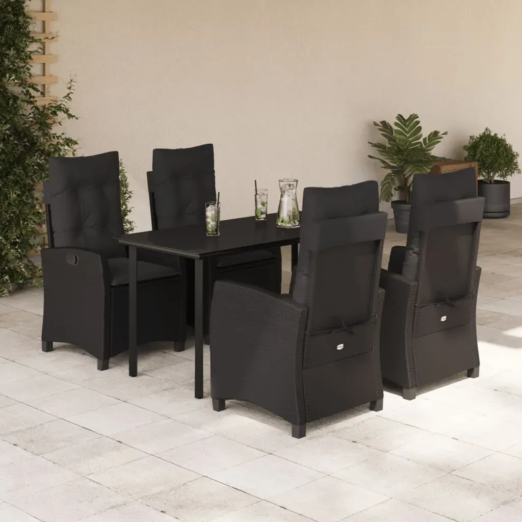 5 Piece Garden Dining Set with Cushions Black Poly Rattan 5 Piece Garden Dining Set with Cushions Black Poly Rattan