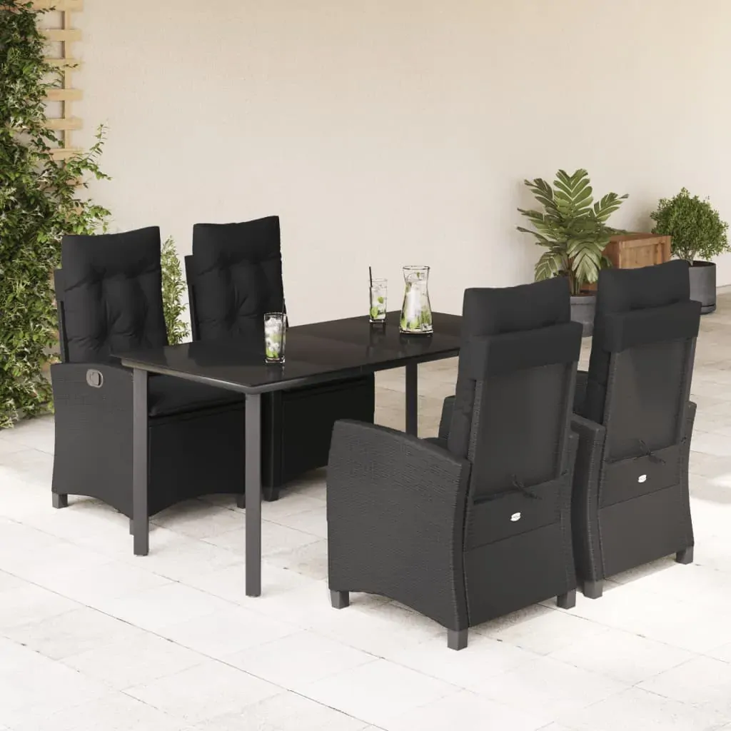 5 Piece Garden Dining Set with Cushions Black Poly Rattan 5 Piece Garden Dining Set with Cushions Black Poly Rattan