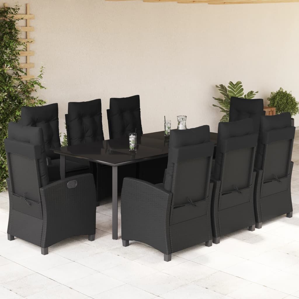 9 Piece Garden Dining Set with Cushions Black Poly Rattan 9 Piece Garden Dining Set with Cushions Black Poly Rattan
