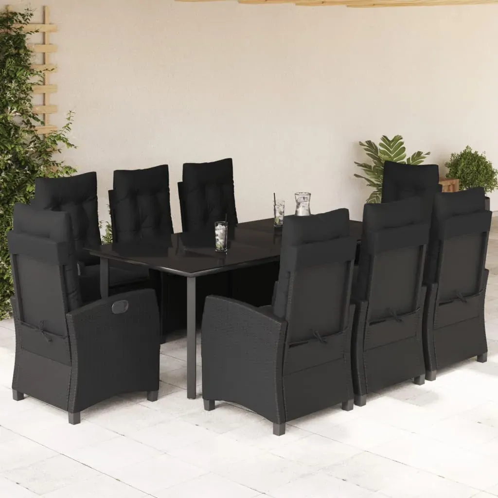 9 Piece Garden Dining Set with Cushions Black Poly Rattan 9 Piece Garden Dining Set with Cushions Black Poly Rattan