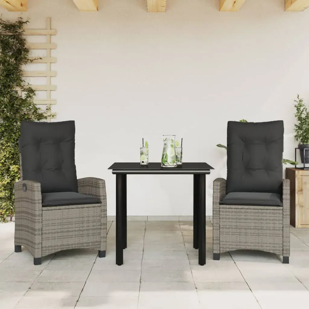 3 Piece Garden Dining Set with Cushions Grey Poly Rattan 3 Piece Garden Dining Set with Cushions Grey Poly Rattan