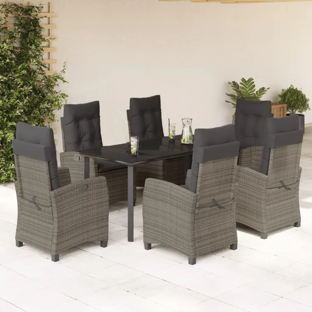 7 Piece Garden Dining Set with Cushions Grey Poly Rattan 7 Piece Garden Dining Set with Cushions Grey Poly Rattan