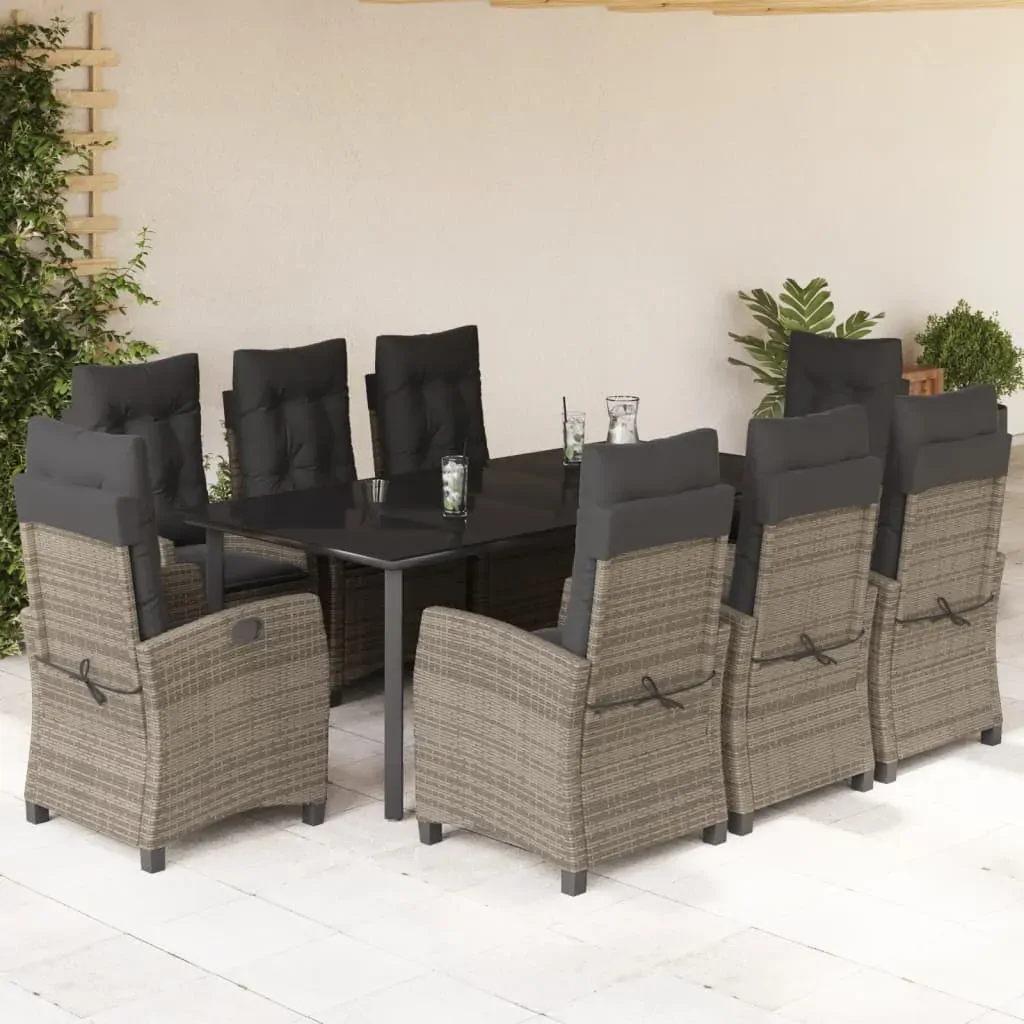 9 Piece Garden Dining Set with Cushions Grey Poly Rattan 9 Piece Garden Dining Set with Cushions Grey Poly Rattan