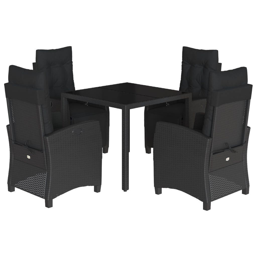 5 Piece Garden Dining Set with Cushions Black Poly Rattan 5 Piece Garden Dining Set with Cushions Black Poly Rattan