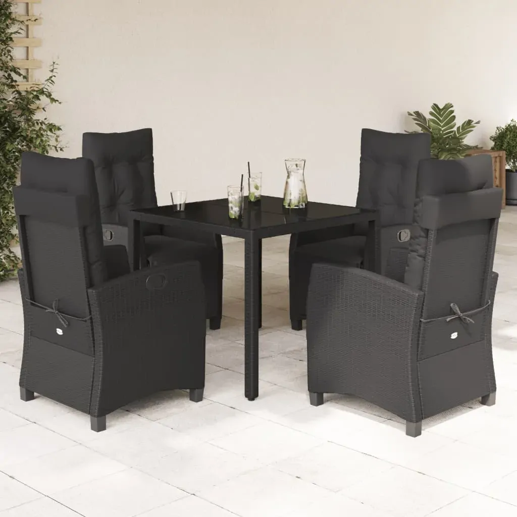 5 Piece Garden Dining Set with Cushions Black Poly Rattan 5 Piece Garden Dining Set with Cushions Black Poly Rattan