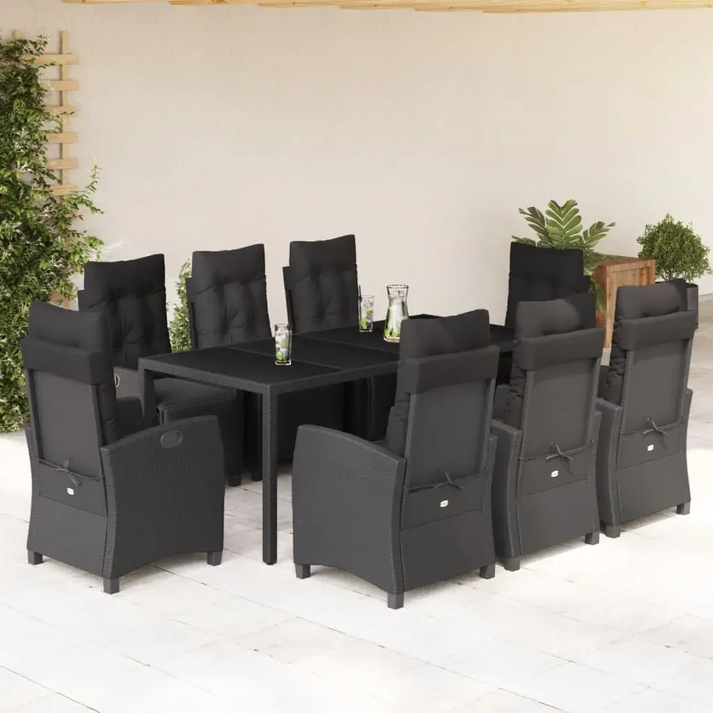 9 Piece Garden Dining Set with Cushions Black Poly Rattan 9 Piece Garden Dining Set with Cushions Black Poly Rattan