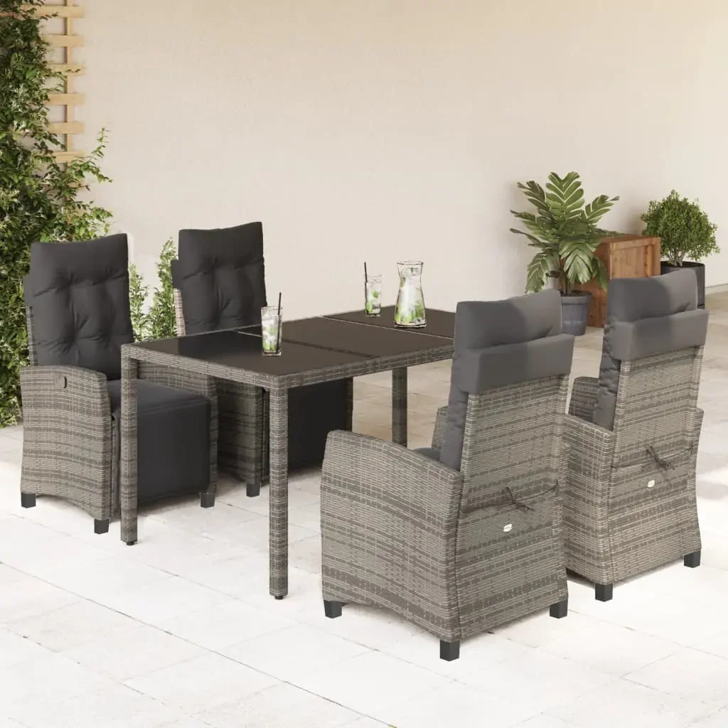 5 Piece Garden Dining Set with Cushions Grey Poly Rattan 5 Piece Garden Dining Set with Cushions Grey Poly Rattan