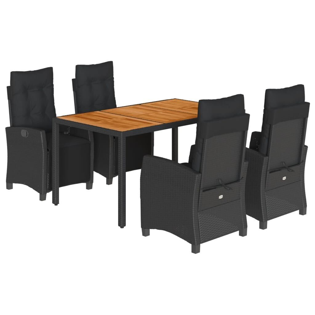 5 Piece Garden Dining Set with Cushions Black Poly Rattan 5 Piece Garden Dining Set with Cushions Black Poly Rattan