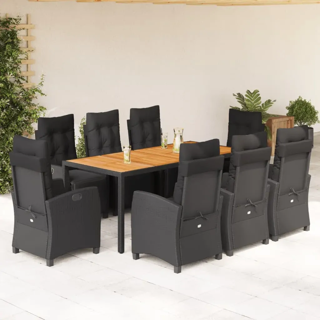 9 Piece Garden Dining Set with Cushions Black Poly Rattan 9 Piece Garden Dining Set with Cushions Black Poly Rattan