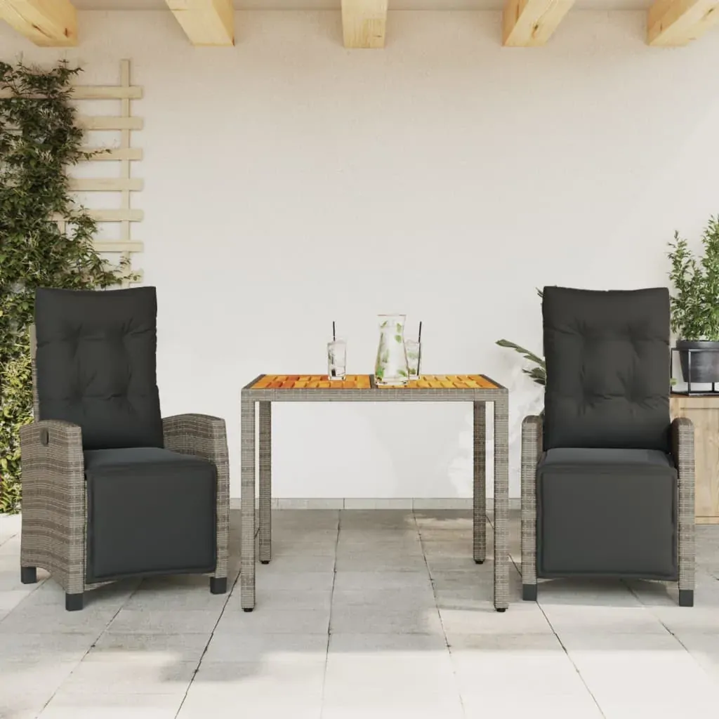 3 Piece Garden Dining Set with Cushions Grey Poly Rattan 3 Piece Garden Dining Set with Cushions Grey Poly Rattan