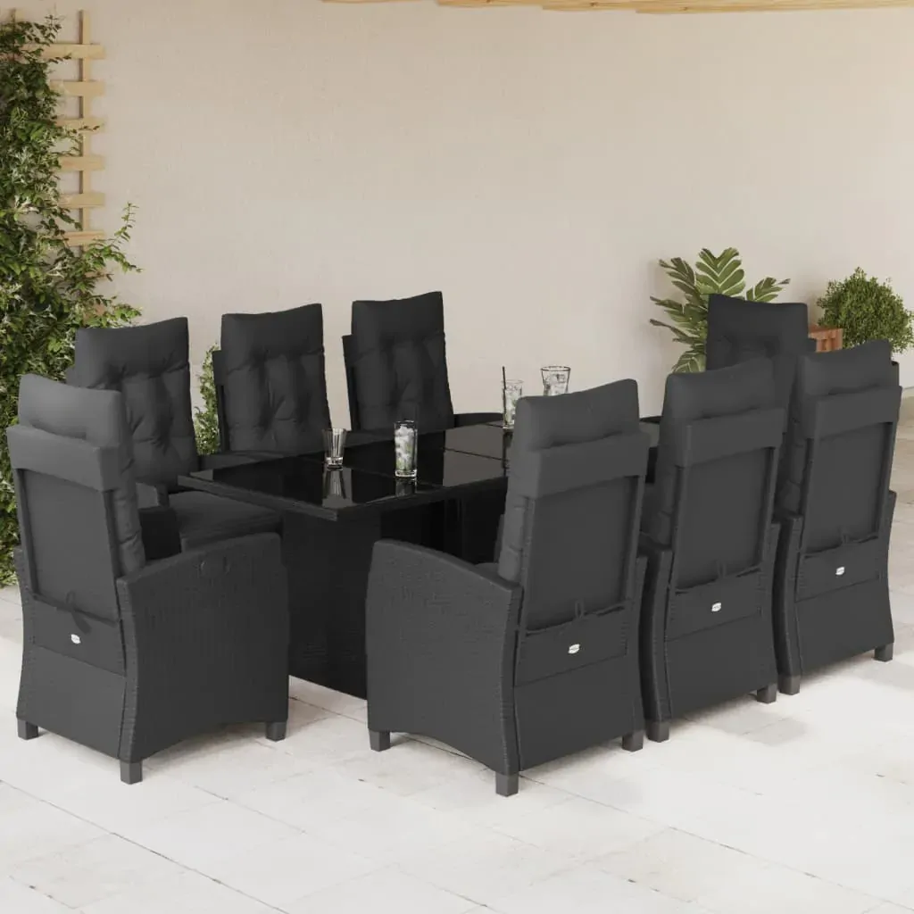 9 Piece Garden Dining Set with Cushions Black Poly Rattan 9 Piece Garden Dining Set with Cushions Black Poly Rattan
