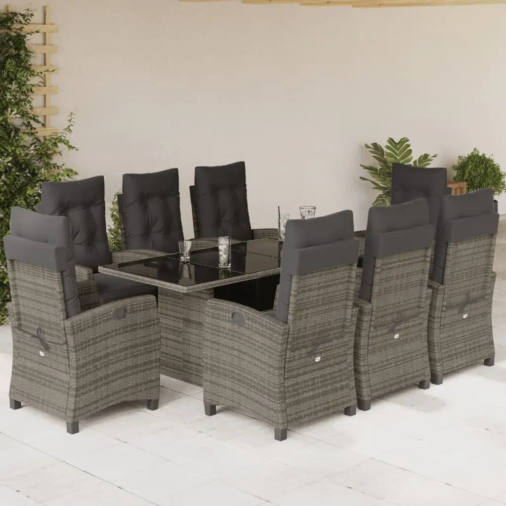 9 Piece Garden Dining Set with Cushions Grey Poly Rattan 9 Piece Garden Dining Set with Cushions Grey Poly Rattan