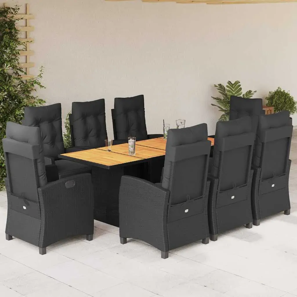9 Piece Garden Dining Set with Cushions Black Poly Rattan 9 Piece Garden Dining Set with Cushions Black Poly Rattan