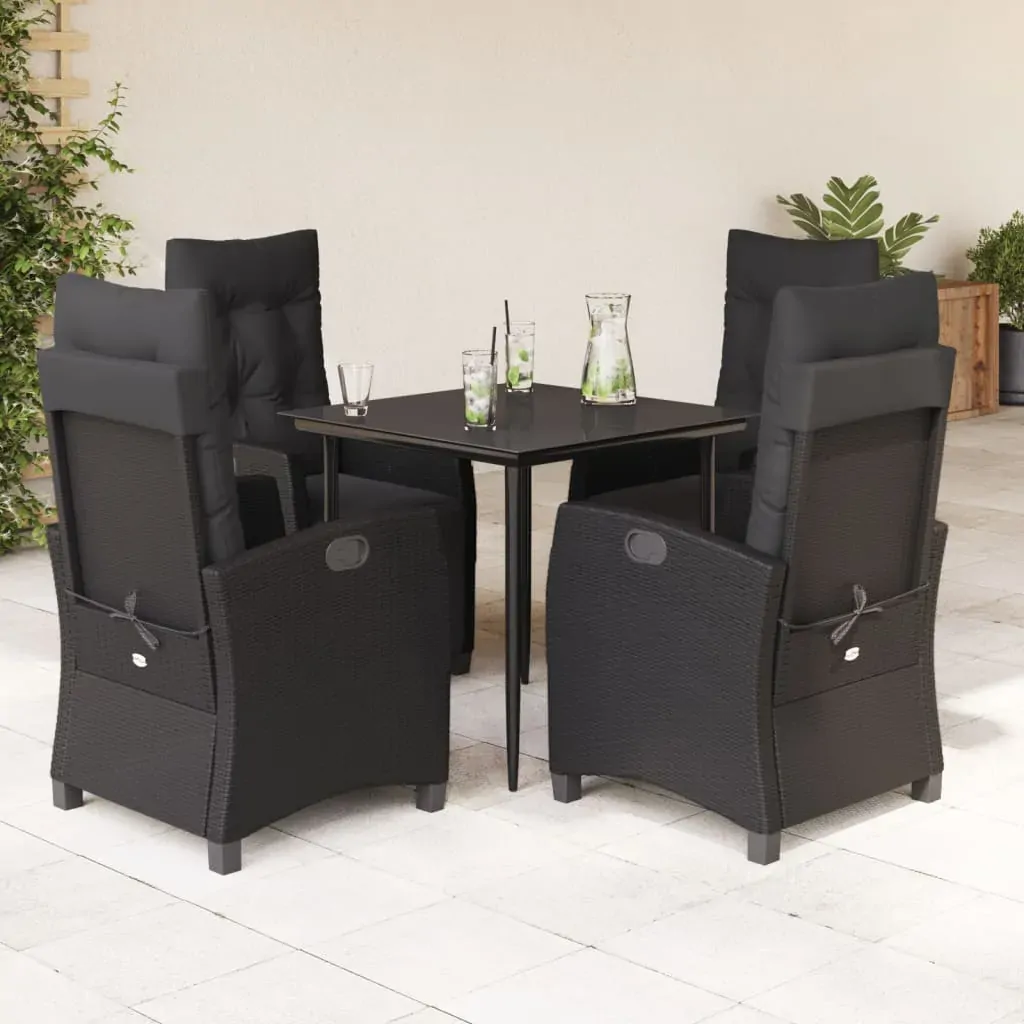 5 Piece Garden Dining Set with Cushions Black Poly Rattan 5 Piece Garden Dining Set with Cushions Black Poly Rattan
