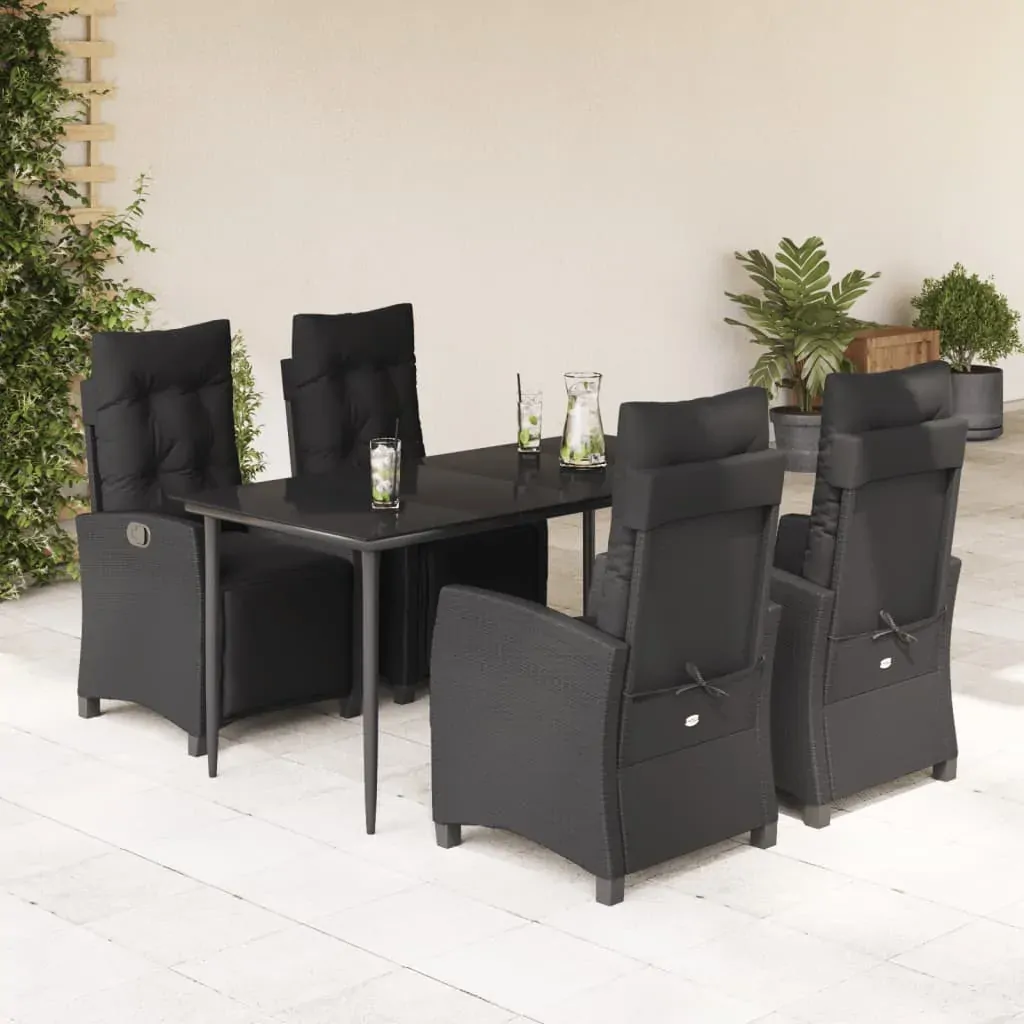 5 Piece Garden Dining Set with Cushions Black Poly Rattan 5 Piece Garden Dining Set with Cushions Black Poly Rattan