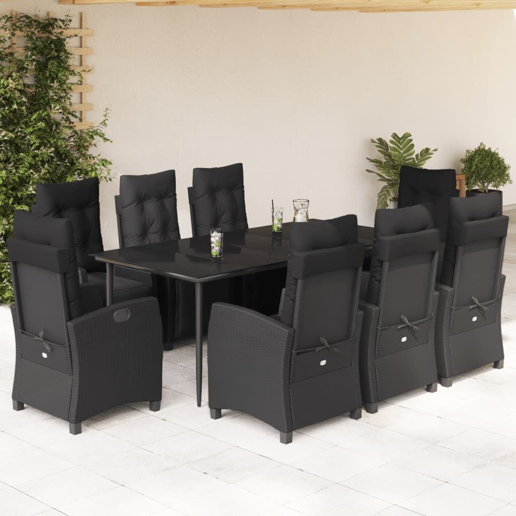 9 Piece Garden Dining Set with Cushions Black Poly Rattan 9 Piece Garden Dining Set with Cushions Black Poly Rattan