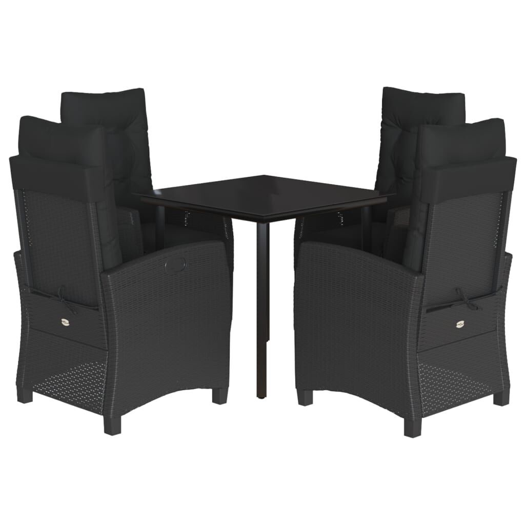 5 Piece Garden Dining Set with Cushions Black Poly Rattan 5 Piece Garden Dining Set with Cushions Black Poly Rattan