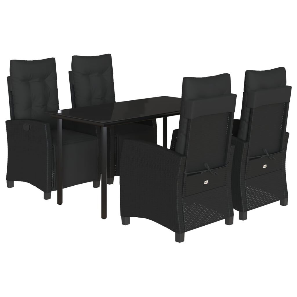 5 Piece Garden Dining Set with Cushions Black Poly Rattan 5 Piece Garden Dining Set with Cushions Black Poly Rattan