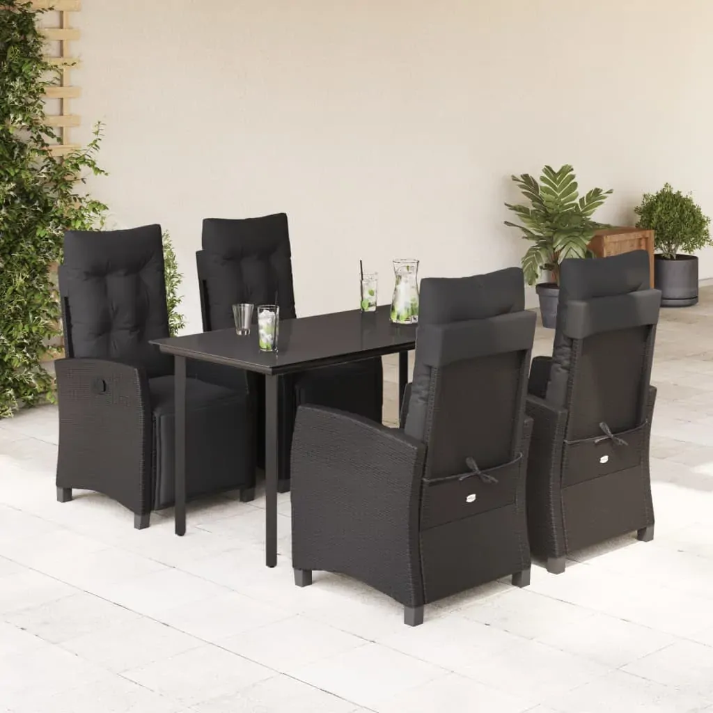5 Piece Garden Dining Set with Cushions Black Poly Rattan 5 Piece Garden Dining Set with Cushions Black Poly Rattan