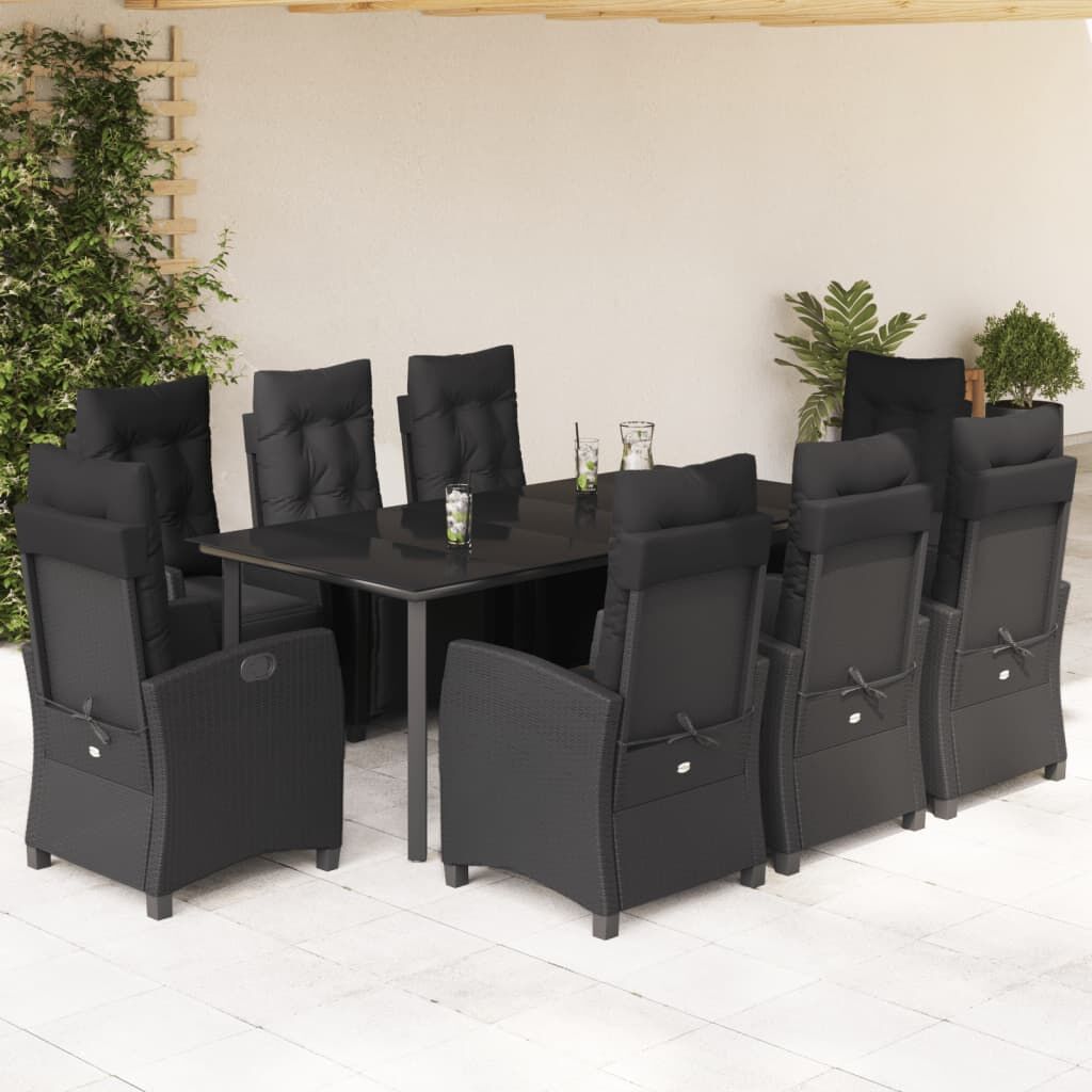 9 Piece Garden Dining Set with Cushions Black Poly Rattan 9 Piece Garden Dining Set with Cushions Black Poly Rattan