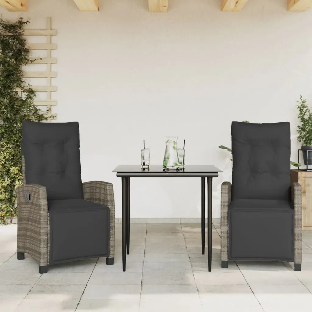 3 Piece Garden Dining Set with Cushions Grey Poly Rattan 3 Piece Garden Dining Set with Cushions Grey Poly Rattan