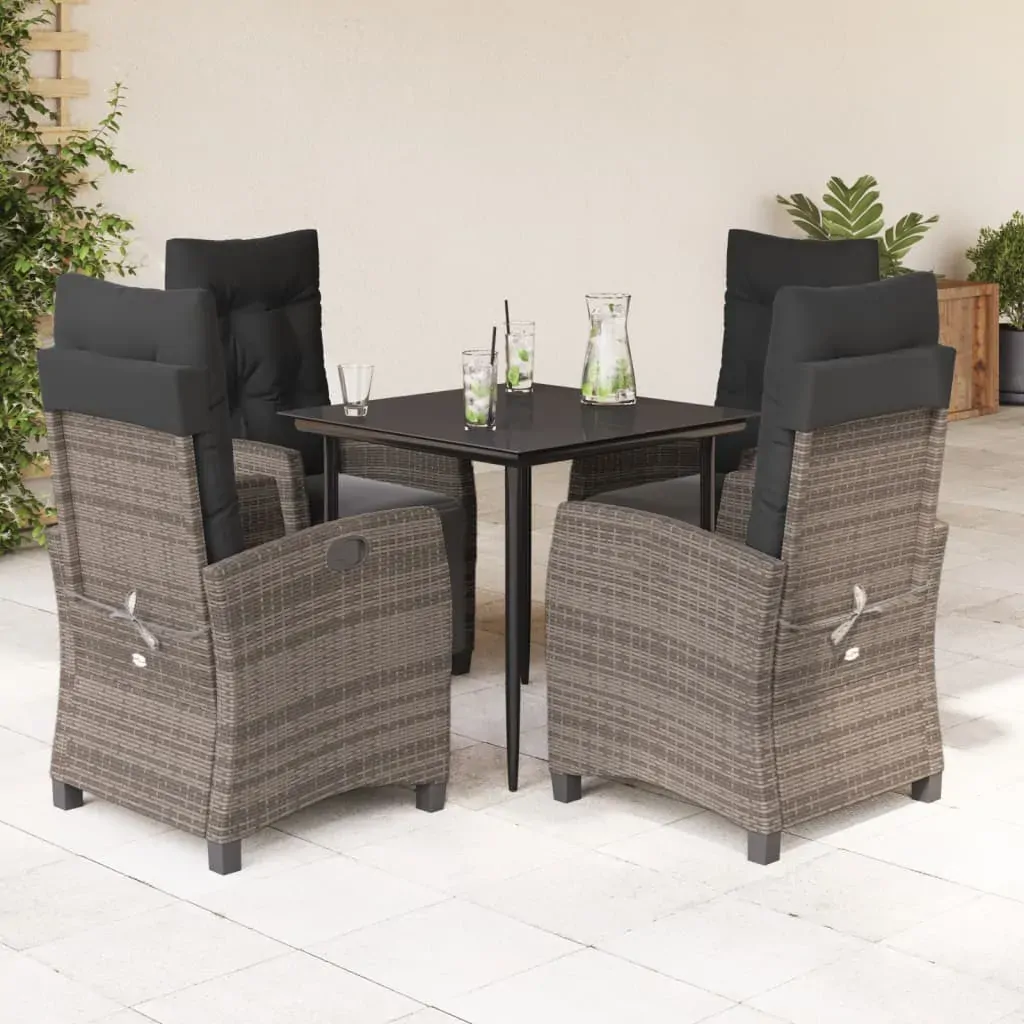 5 Piece Garden Dining Set with Cushions Grey Poly Rattan 5 Piece Garden Dining Set with Cushions Grey Poly Rattan