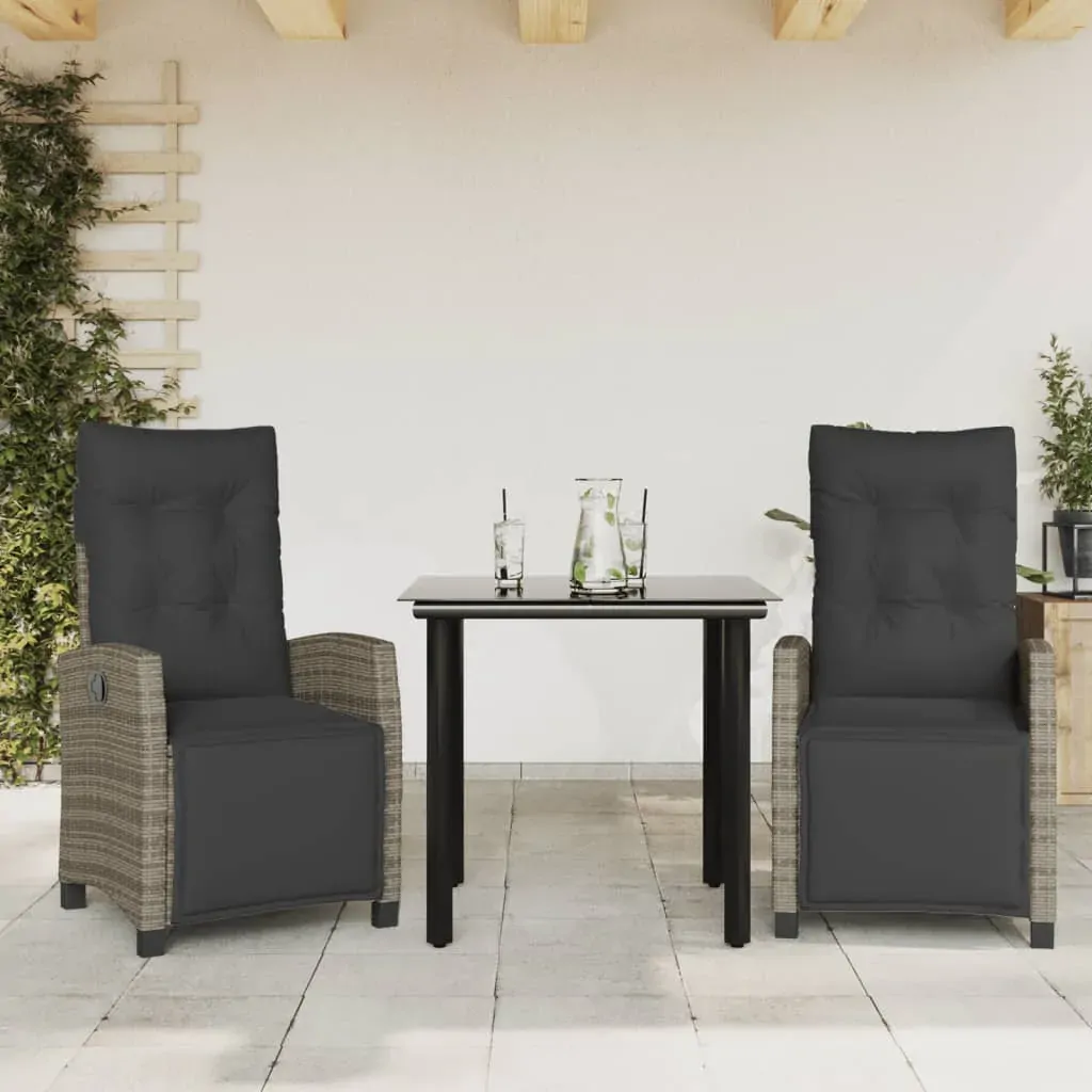 3 Piece Garden Dining Set with Cushions Grey Poly Rattan 3 Piece Garden Dining Set with Cushions Grey Poly Rattan